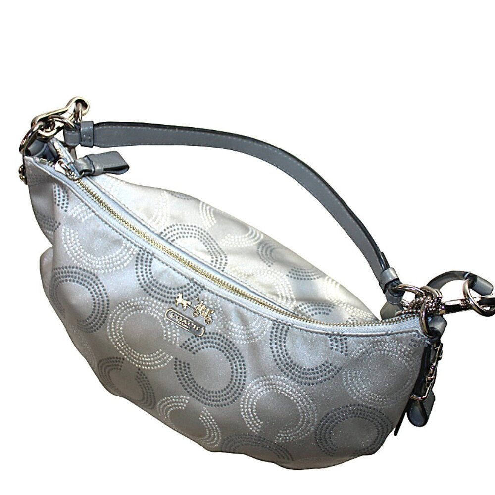 Coach Madison Two Tone Silver Sateen Dotted Opti-Art Hobo Convertible Shoulder - Picture 9 of 12